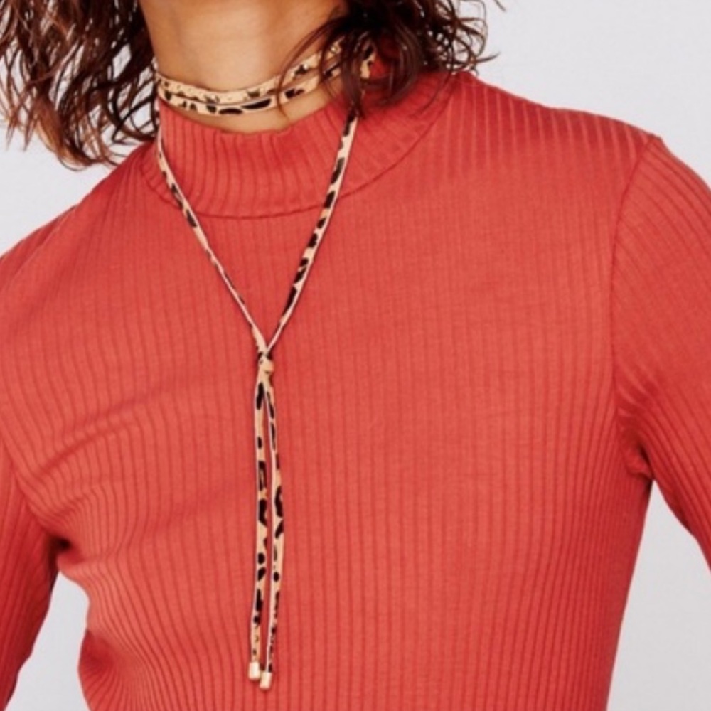Free People Gigi Studded Choker Lariat Necklace animal print textured pony hair